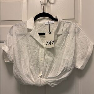 ZARA White Button-Up Shirt Cropped